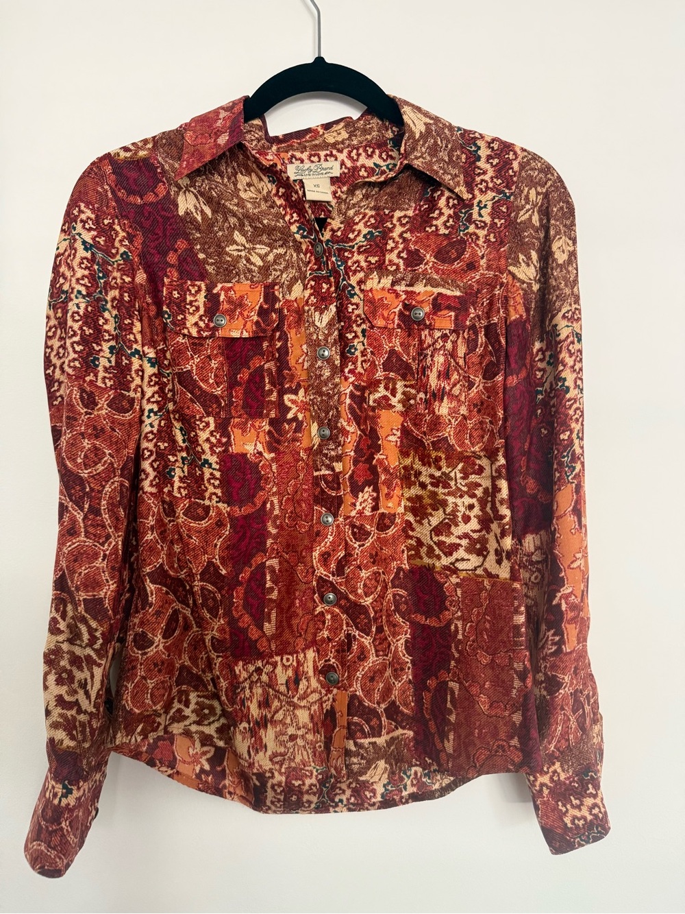 Lucky Brand 5Abstract Button Down Shirt in Red & Brown Size XS